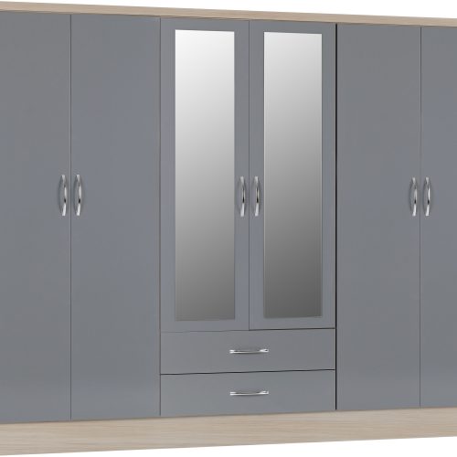 Nevada 6 Door 2 Drawer Mirrored Wardrobe
